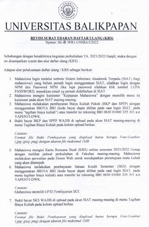 Daftar Ulang Kartu Rencana Studi Semester Genap Tahun Akademik 2021-2022